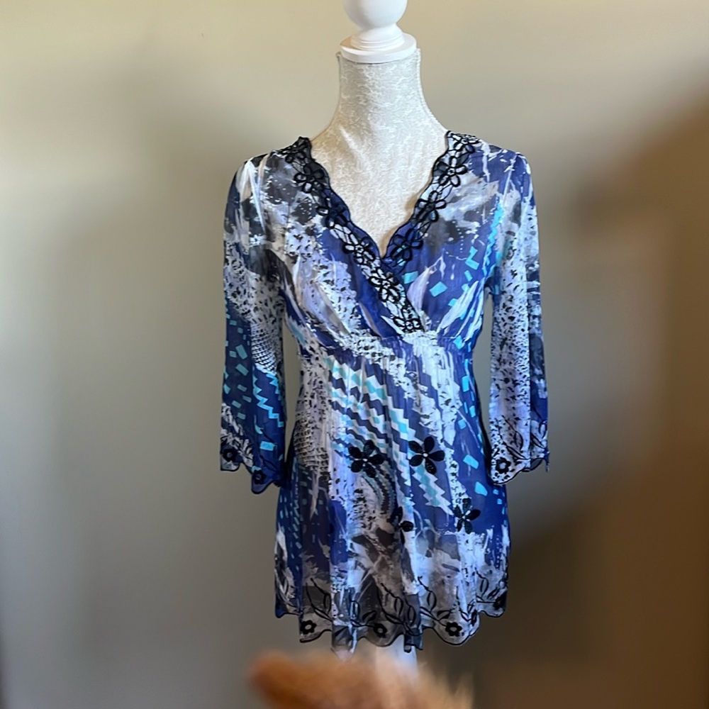 NWT Blue Black BOHO Top